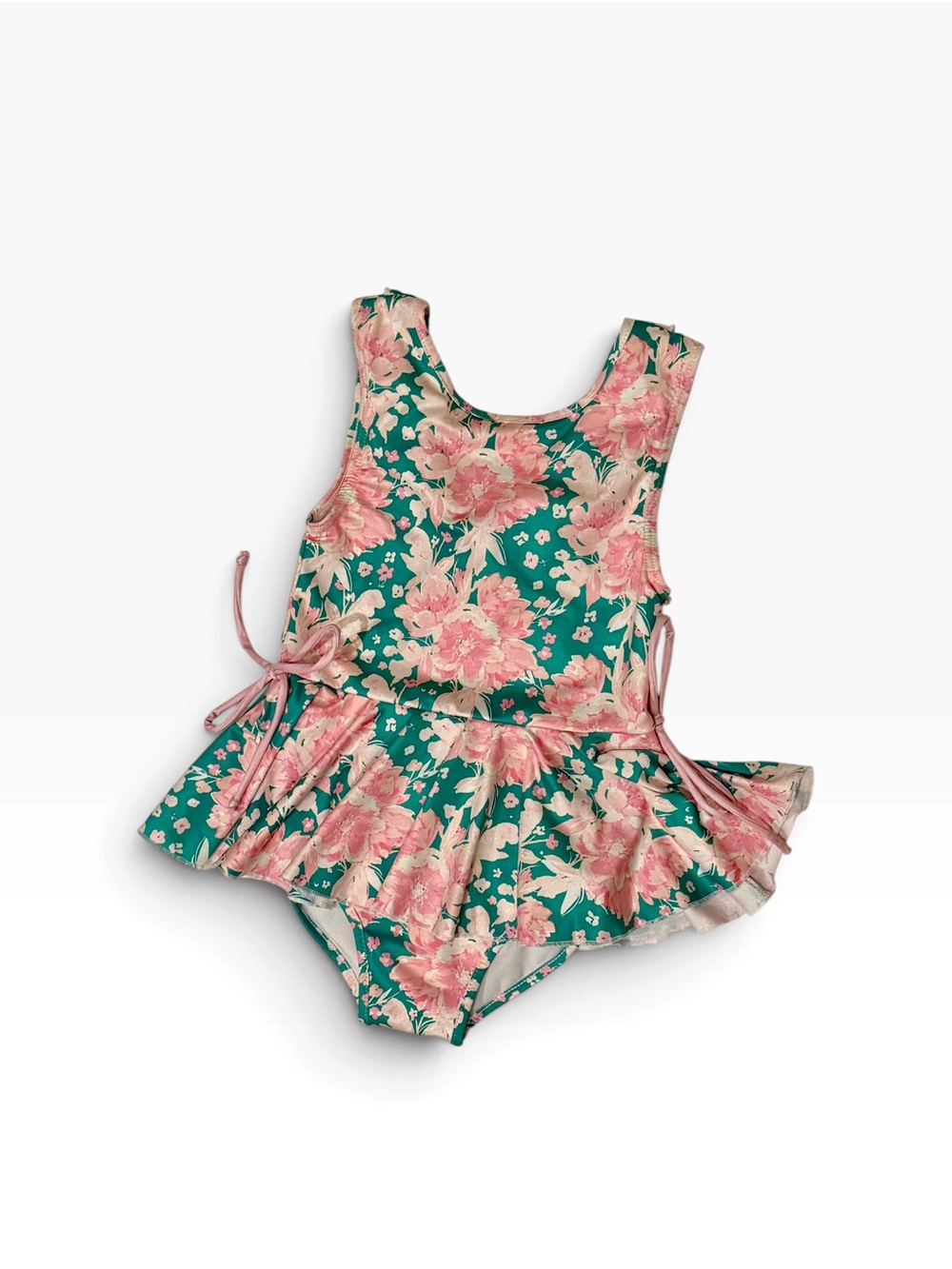 SweetHoney Floral Ruffle One-Piece Swimsuit in Teal and Pink